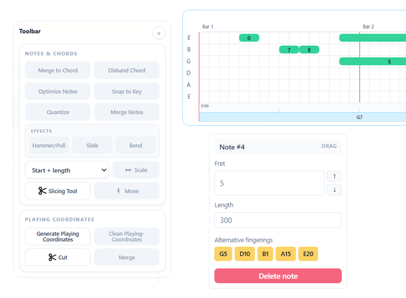 Guitar tab editing tools